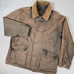 VTG 90s Field Chore Jacket Mens XL Brown Faded Barn Coat Pockets Corduroy Collar